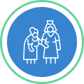 Icon of nurse providing assistance to an elderly woman